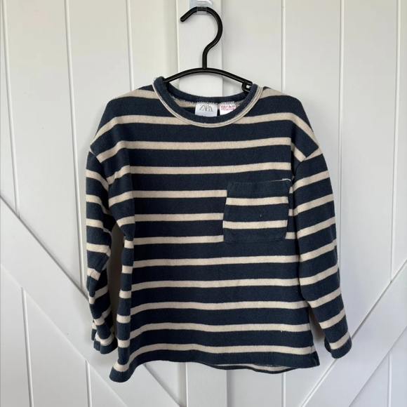 Zara Other - Zara Kids Navy and Cream Striped Long Sleeve Tee